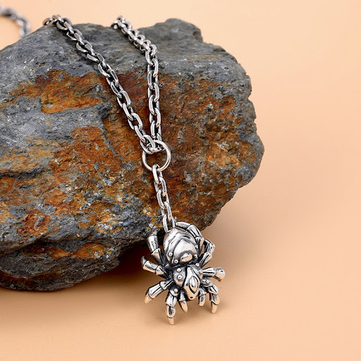 Title 4, S925 Sterling Silver Spider Pendant Mens Hip H...
