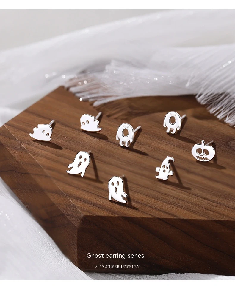 Title 4, S999 Zuiver Zilver Ghost Stud Oorbellen Vrouwen...