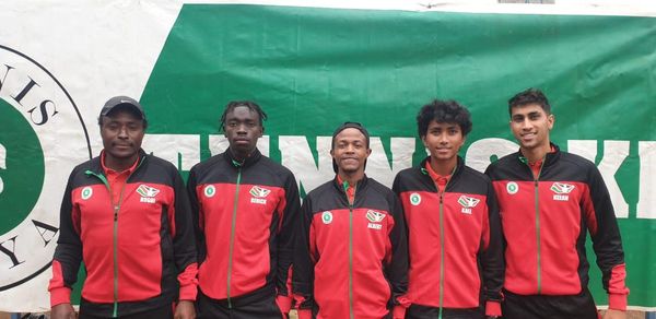 Kenya's Davis Cup team from left captain Francis Rogoi, flanked by Derrick Onyancha , Albert Njogu, Kael Shah and Keean Shah