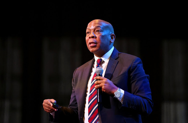 Electricity minister Kgosientsho Ramokgopa during an address at a China-SA New Energy Investment and Co-operation Conference in Sandton on June 13