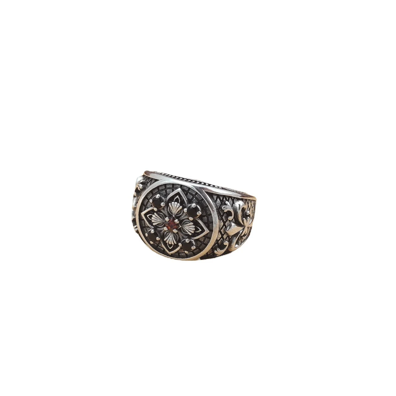 Title 1, S925 Sterling Zilveren Ring voor Heren met Domi...