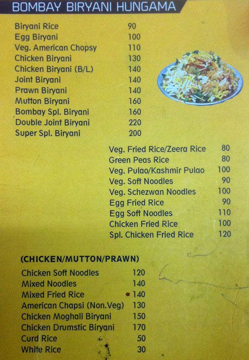 Menu Of Bombay Garden Restuarant Allipuram Visakhapatnam Magicpin