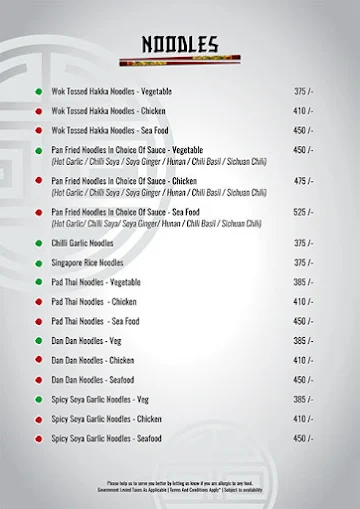 Chopstick City - Sayaji Hotel menu 