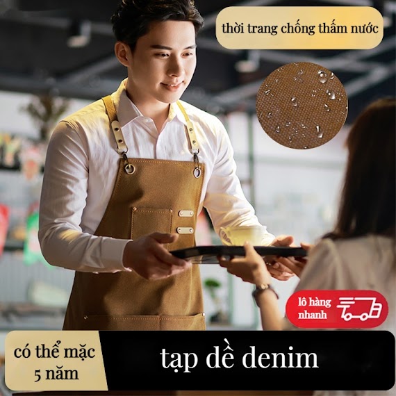 Tạp Dề Yếm Phục Vụ Màu Nâu Trơn - Tạp Dề Pha Chế Cao Cấp Tạp Dề Đồng Phục Tạp Dề Vải Canvas