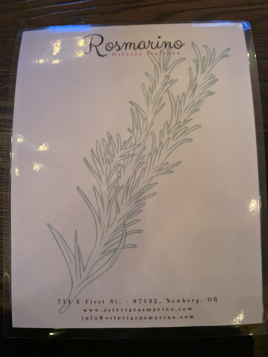 Rosmarino Osteria Italiana gluten-free menu