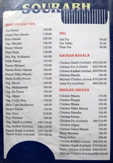 Yashveer menu 