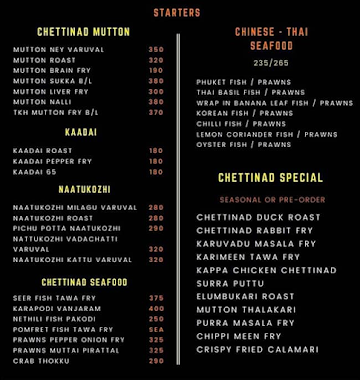 The Koozh House menu 