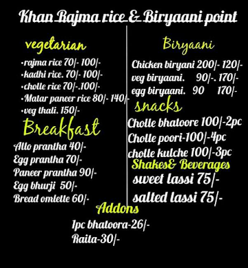 Khan Rajma Chawal & Biryaani Point menu 