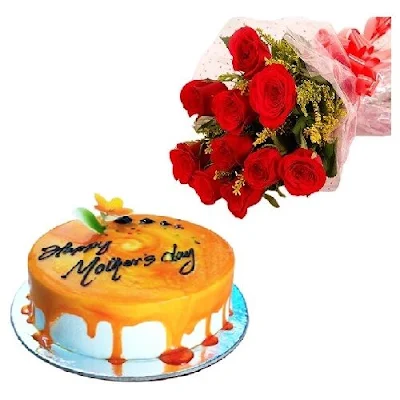 Mother's Day Special By Blooms & Bouquets Combo - 10 Red Roses & Pineapple Cake - 2 items