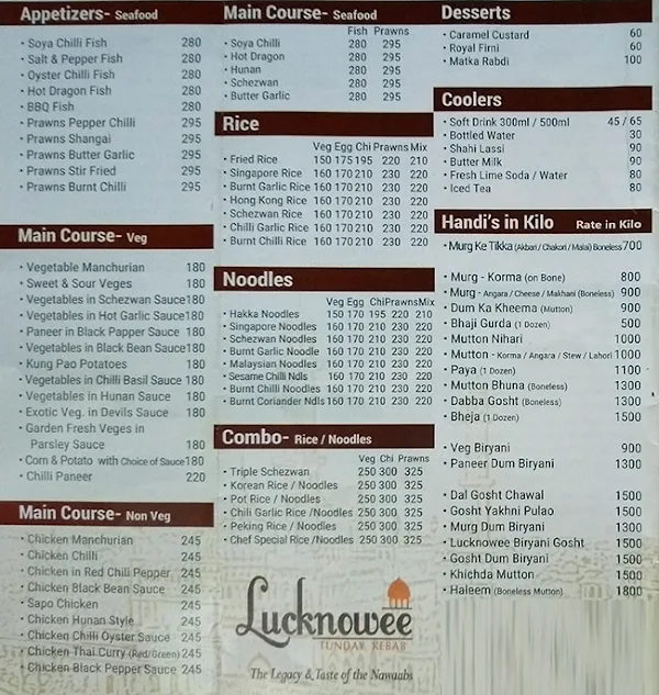 Lucknowee Tunday Kebab menu 