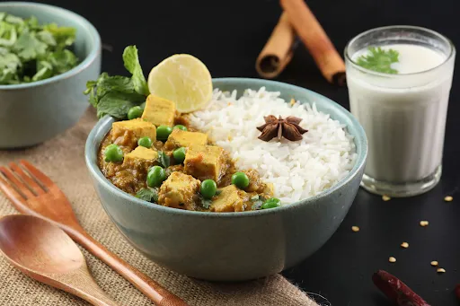 Matar Paneer Rice Bowl With Buttermilk (serve 1)