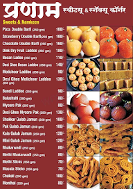 Pranam Sweets Snacks Corner menu 2