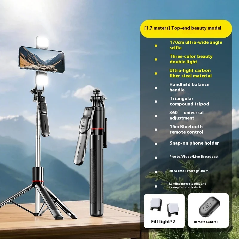 Selfie-Stick Tragbares Stativ Bluetooth Teleskopstab. Erleben Sie stabile Aufnahmen mit dieser vielseitigen Teleskop-Stativ-Kombination für Ihr Handy.
