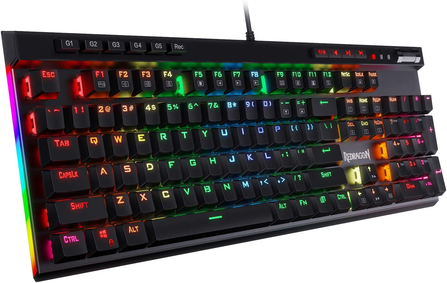 A gaming keyboard that lights up allows a gamer to find different keys easily even in low-light conditions. 