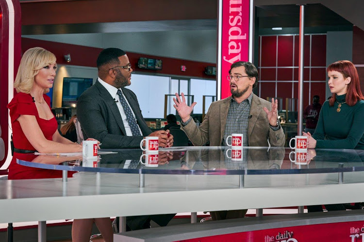 Cate Blanchett, Tyler Perry, Leonardo DiCaprio and Jennifer Lawrence on the set of ‘Don’t Look Up’.