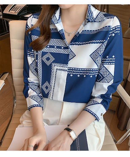 Title 2, Blue Printed Shirt Womens Long Sleeve. Experie...