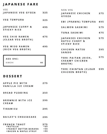 The Velveteen Rabbit menu 