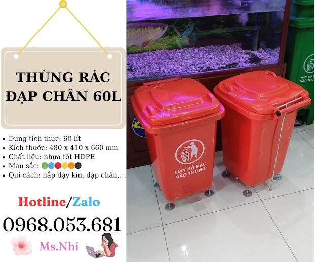 Thùng rác nhựa trong nhà 60L có đạp chân