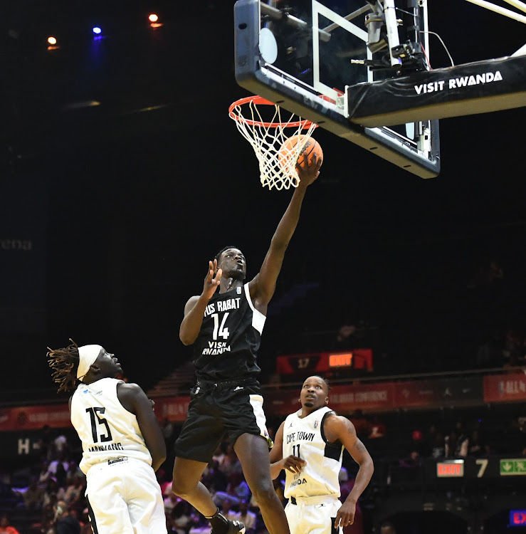 Mohamed Sylla of FUS Rabat leaps for the hoop in their Basketball African League match against Cape Town Tigers in Pretoria