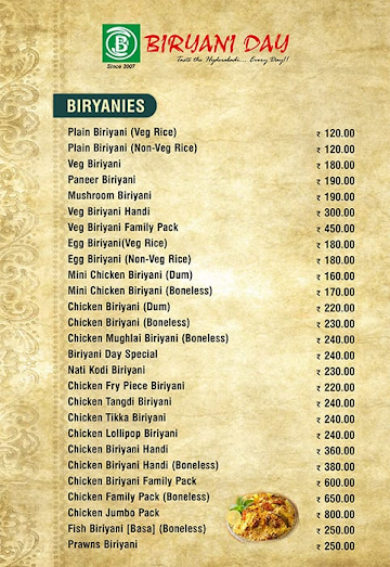 Biryaniday menu 