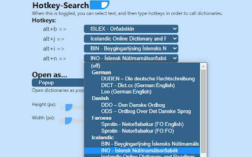 Poptionary - dynamic popup dictionary