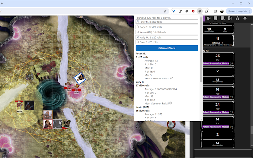Roll20 Dice Stats