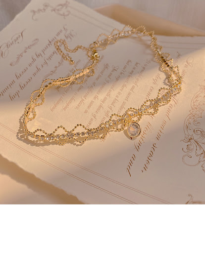 Title 1, Elegant Retro French Double-layer Zircon Neckla...