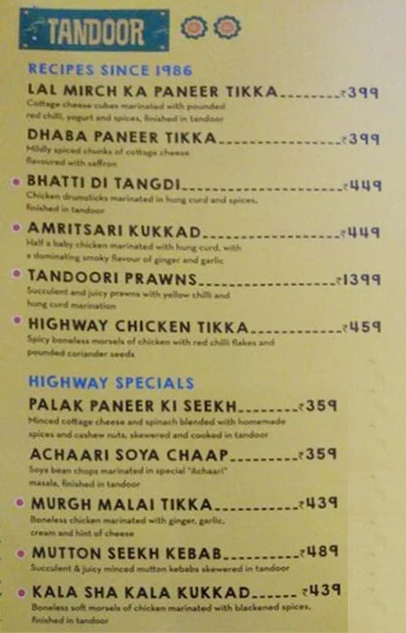 Dhaba - Estd 1986 Delhi menu 