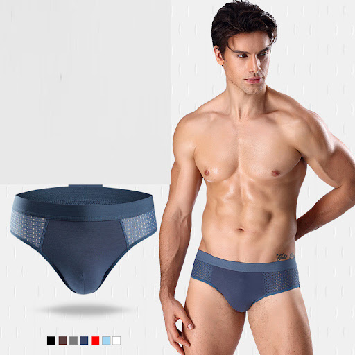 Title 4, Mens Ice Silk Hollow Mesh Mid Waist Briefs. Br...
