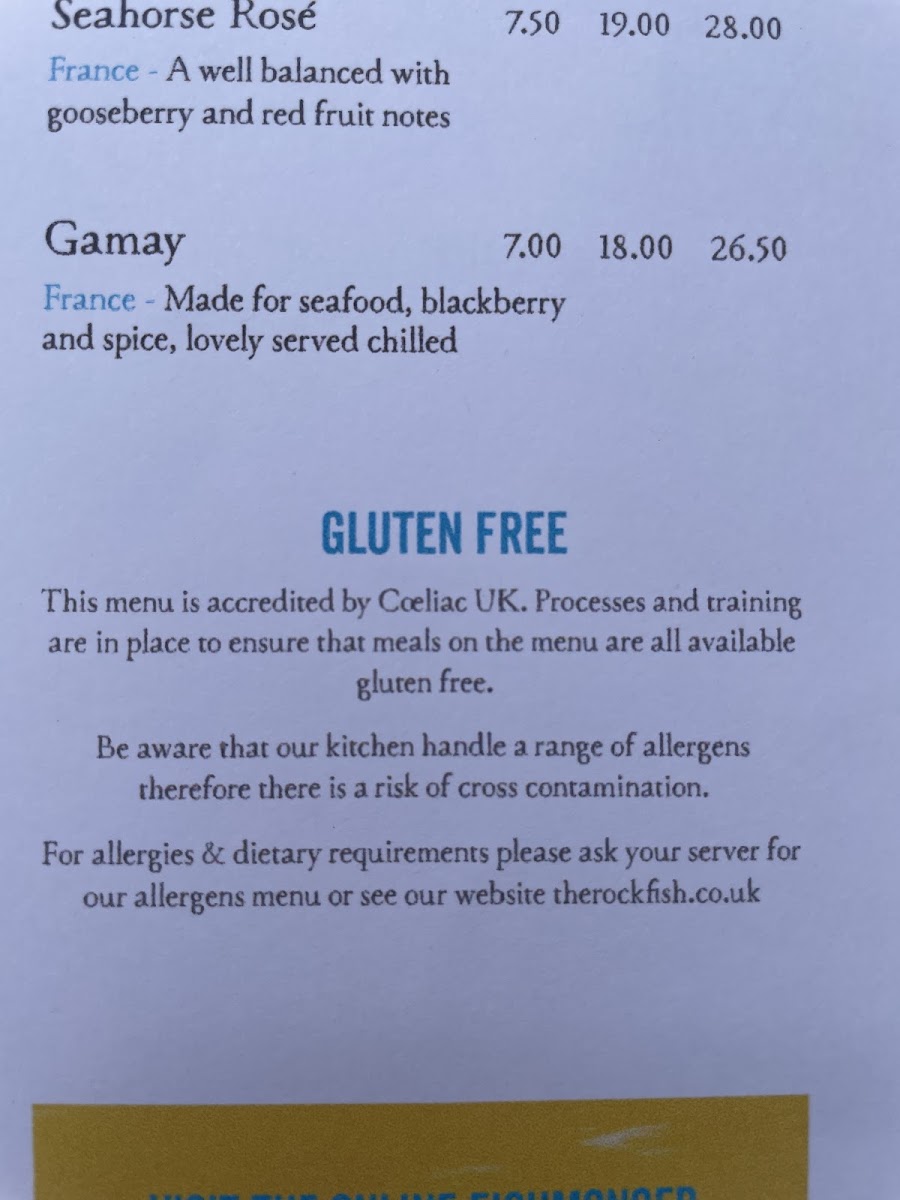 Rockfish gluten-free menu