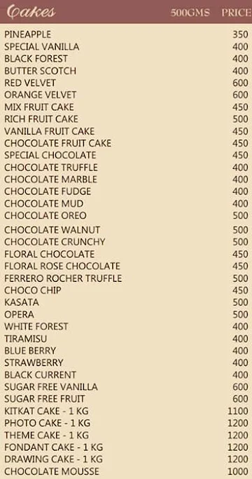 Cake's Port menu 