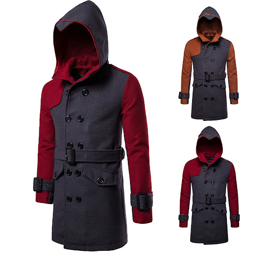 Title 12, Double-breasted hooded belted mid-length wool t...