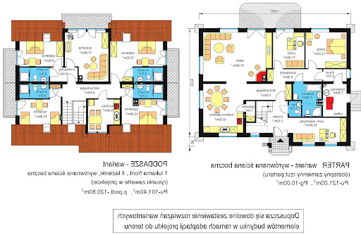 BW-45 agroturystyczny - Rzut parteru i poddasza - propozycja adaptacji - wyrównana ściana boczna