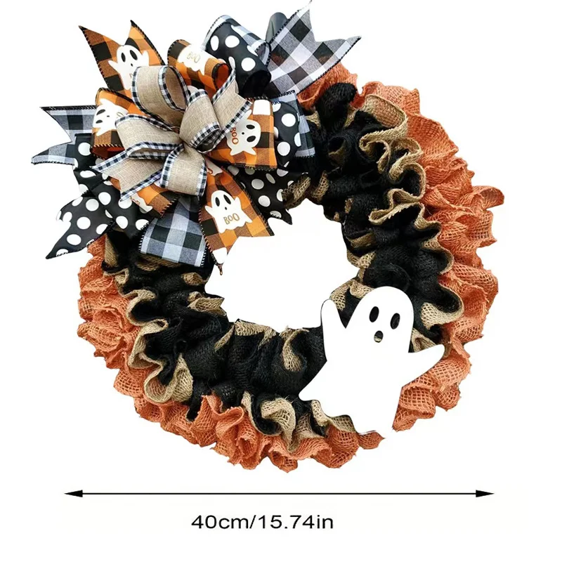 Nouvelle Guirlande Artificielle d'Halloween avec Ruban Décorez Votre Porte Facilement et Durablement pour une Célébration Festive.
