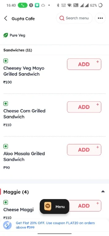 Gupta Cafe menu 