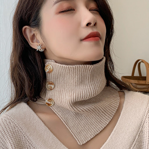 Title 5, Knitted Fake Collar Autumn And Winter Buttons A...