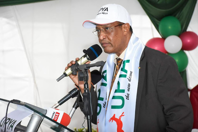 Ex-Garissa Governor Nadhif Jama speaks at the launch of UPYA office, January 31, 2022.