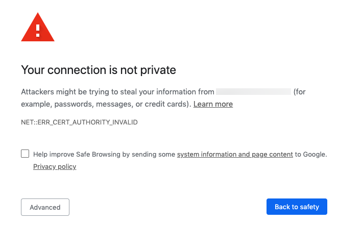 not secure site warning in google chrome