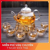 Bộ Ấm Trà Thuỷ Tinh 𝗙𝗥𝗘𝗘 𝗦𝗛𝗜𝗣 Cao Cấp 600Ml Có Lõi Lọc Trà Hoa Cúc Thủy Tinh Chịu Nhiệt Tặng 6 Chén