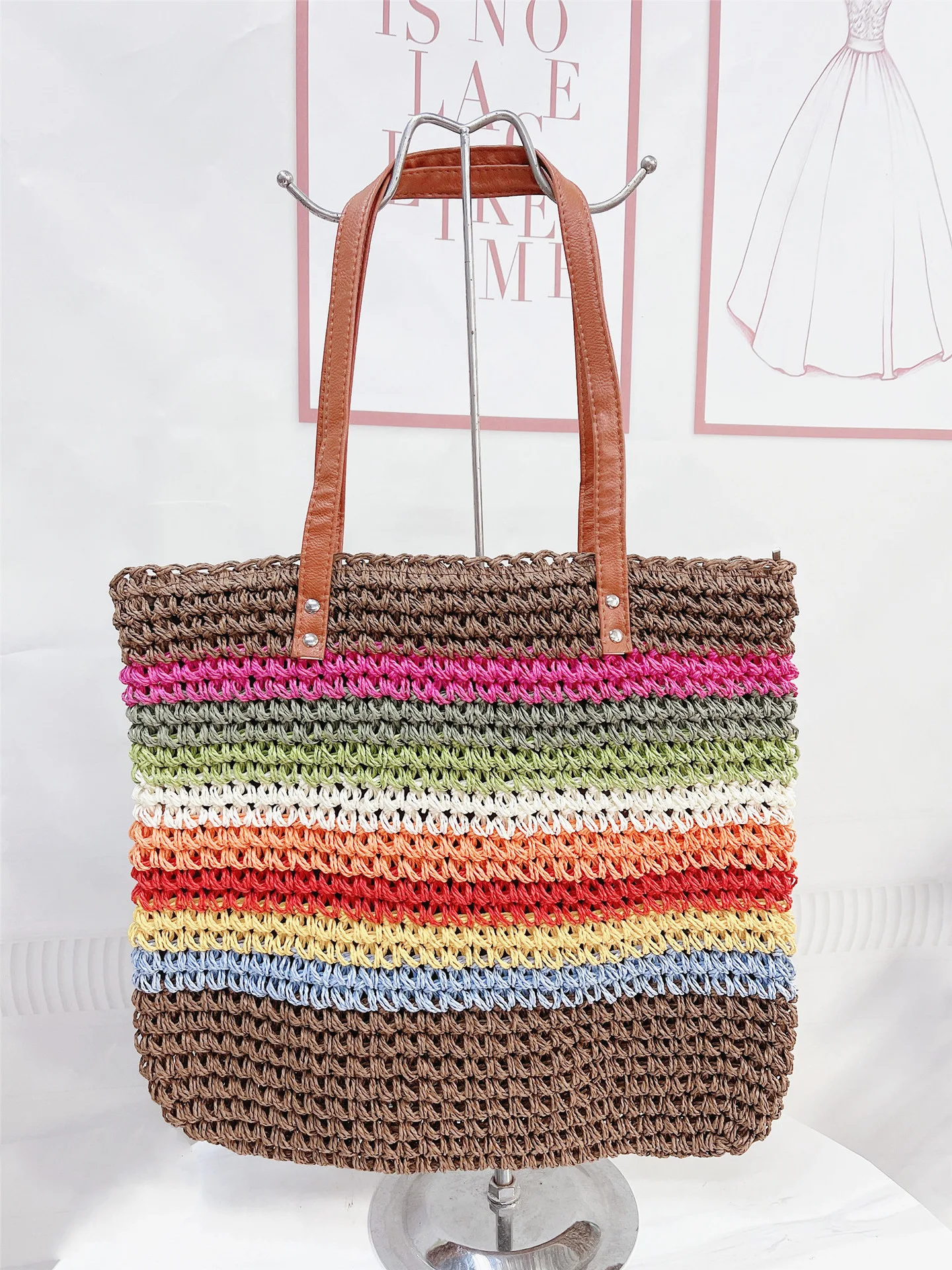 Title 1, Bolsa de palha feminina de crochê com fio de pa...