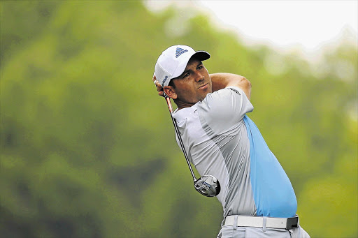 ELUSIVE GOAL: Sergio Garcia of Spain hits off the 11th tee during a practice round at the PGA Championship at Valhalla Golf Course in Louisville, Kentucky, on Wednesday