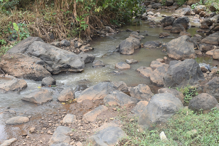 Institute of Culture and Ecology Director Martin Mwenda at a press briefing next to river Kathita hesaid the weather is unpredictable due to cutting down of trees and failure to conserve water.