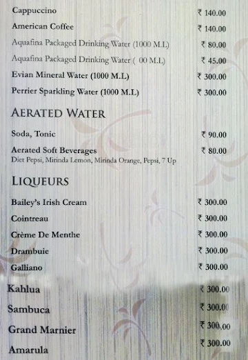 The Aqua Bar - Golden Palms Hotel & Spa menu 