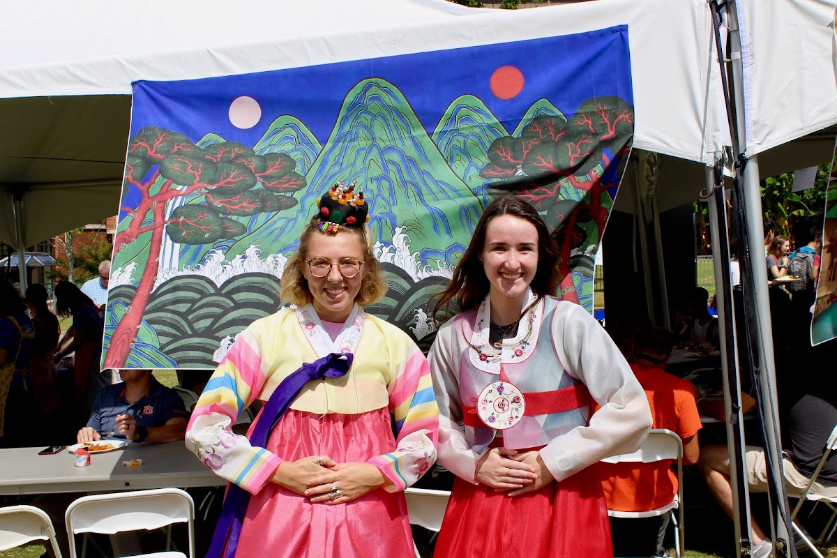 Chuseok Celebration: students trying on Hanbok