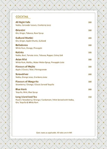 The Prism Restaurant menu 
