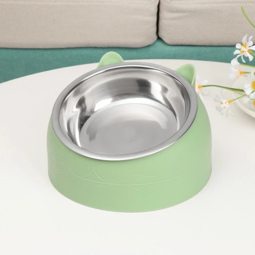 Cute Cat Dog Bowl Protect The Cervical Spine Oblique Mouth Pet Stainless Steel Fall-resistant Food Bowl Pet Supplies