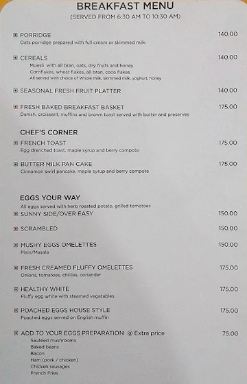 Culture-Days Hotel menu 