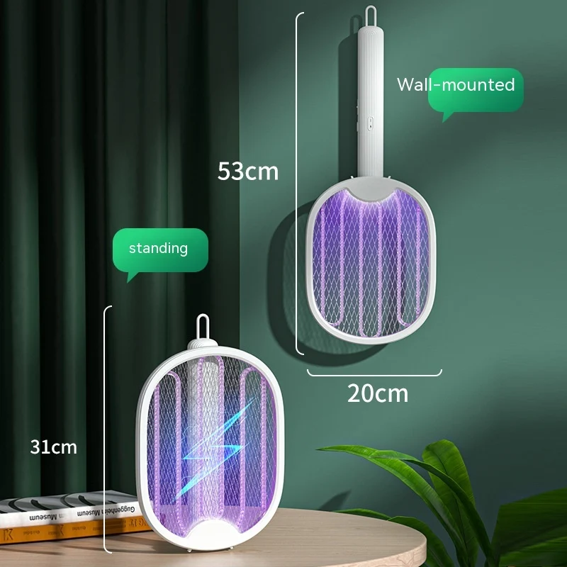 Raquette anti-moustique rechargeable 2 en 1 pliable pour la maison. Éliminez les moustiques et insectes facilement. Puissant et pratique.