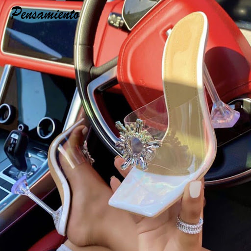 Title 5, Womens Transparent High Heel Slippers. Stylish...