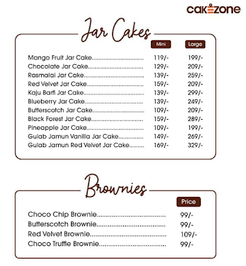 CakeZone menu 